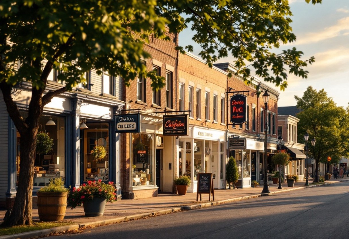 Downtown Culpeper streetscape showing historic storefronts on Davis Street