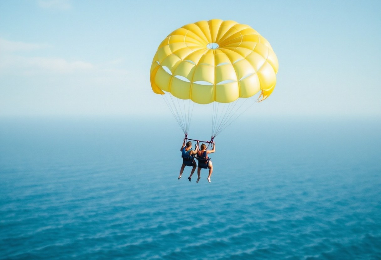 Parasailing over the Atlantic at Virginia Beach on a clear summer day